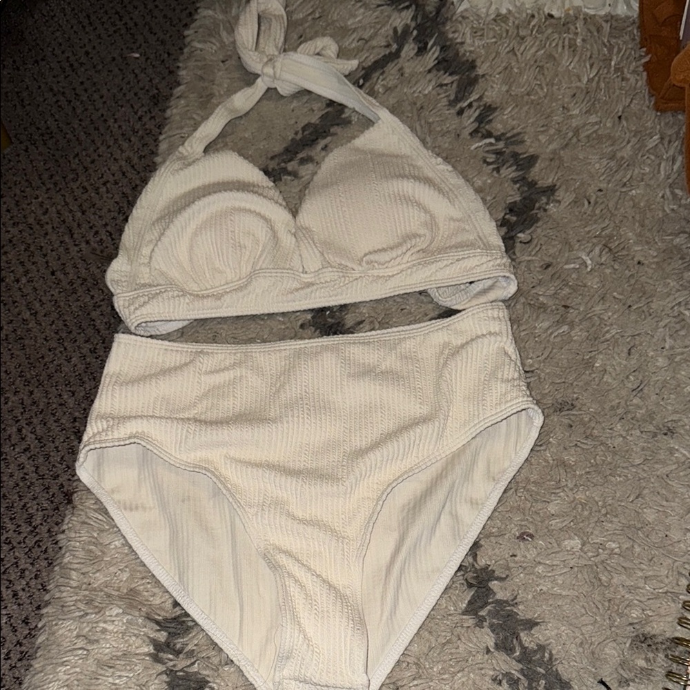 Cream Textured Bikini Set